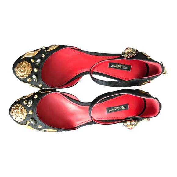 Dolce & Gabbana Ankle Strap Shoe Women US10 EU40 Black Embellished Gold Floral - Picture 6 of 10